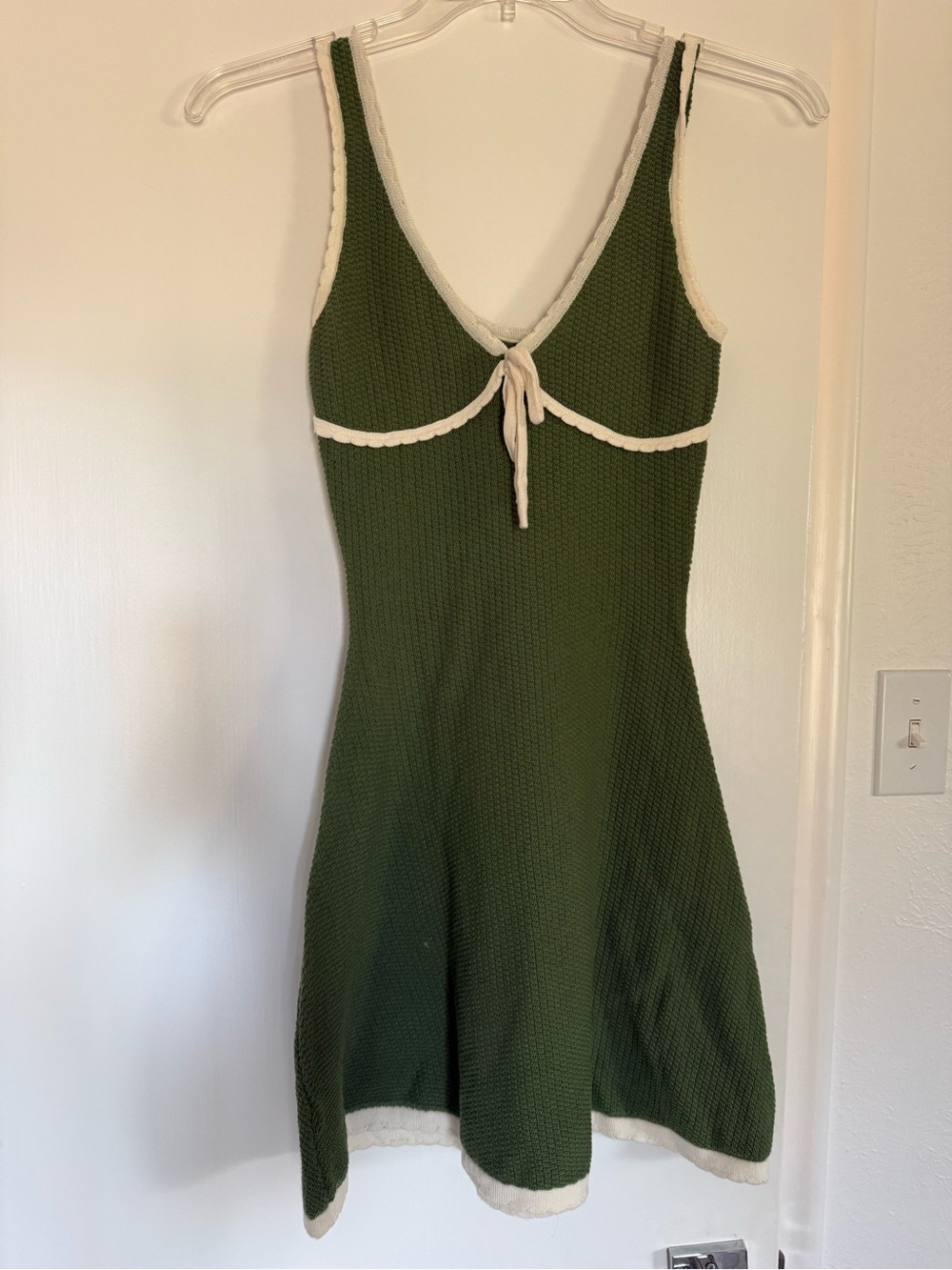 Green knit mini flare dress